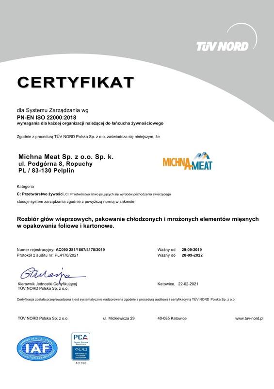certyfikat ISO 22000:2006 PL