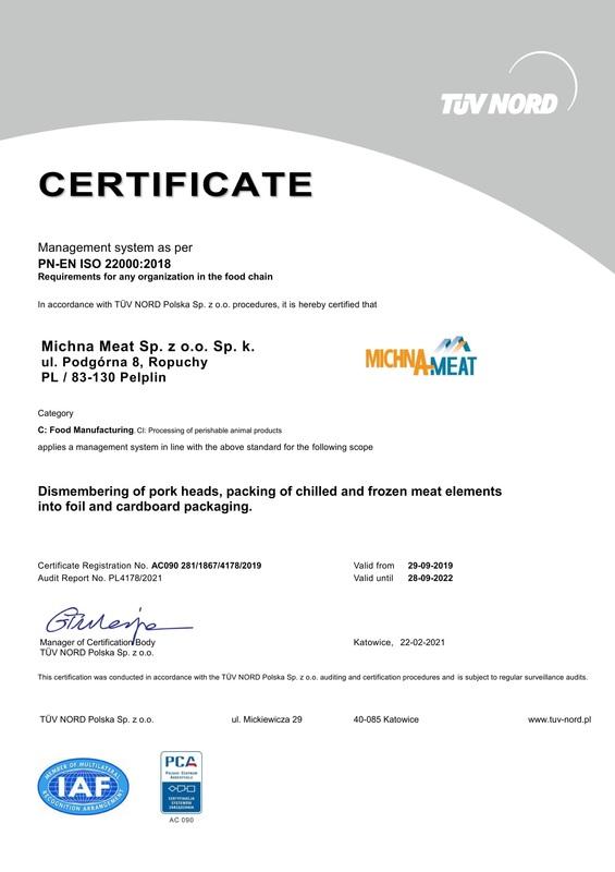 certyfikat ISO 22000:2006 EN