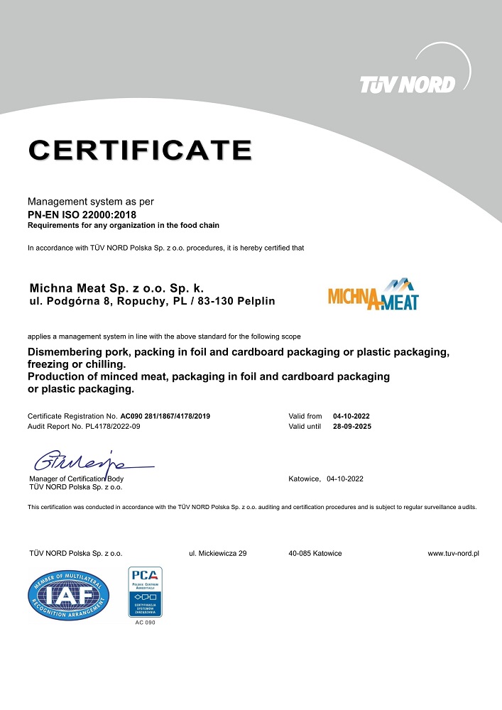 certyfikat ISO 22000:2006 EN