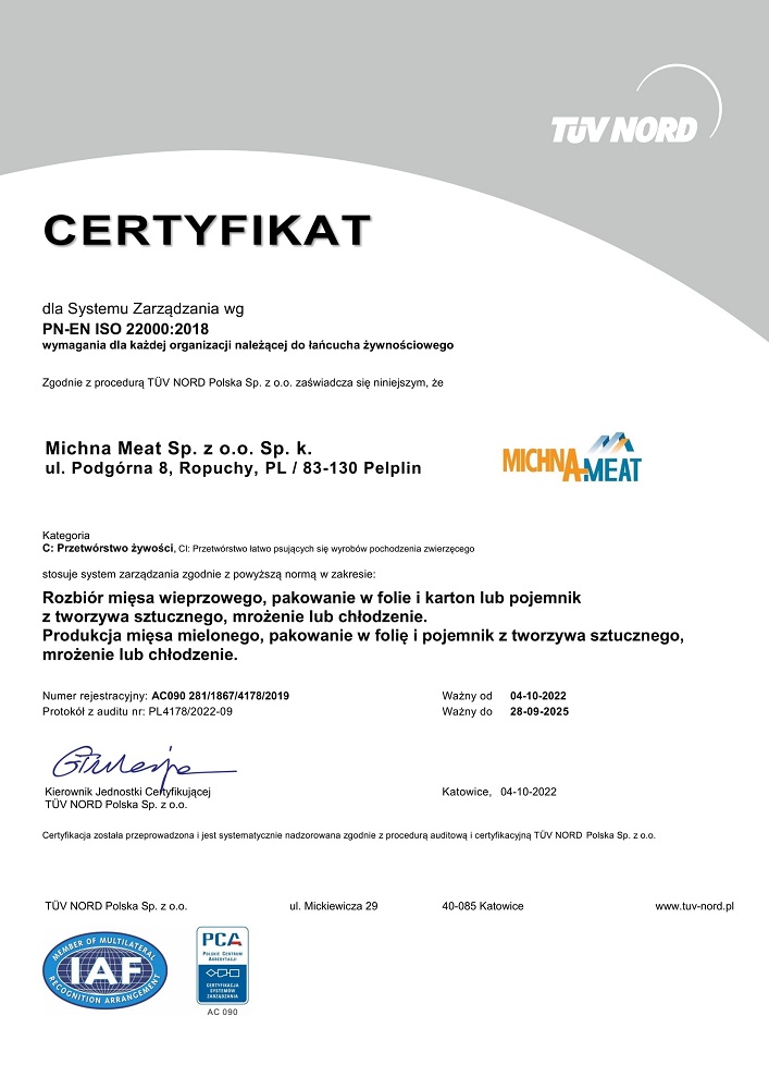certyfikat ISO 22000:2006 PL